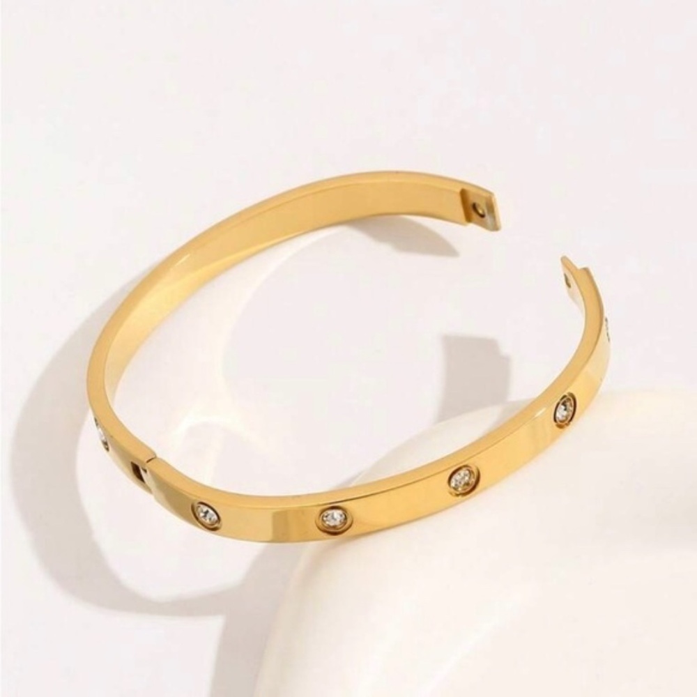 Gold Plated Stainless Steel Rhinestone Bracelet - Picture 2 of 2